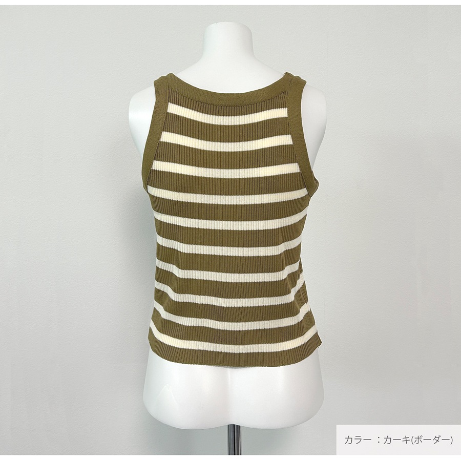 トップス ニット ノースリーブ ボーダー 無地 ラウンドネック レディース ミディ丈 フリーサイズ JOCOSA 7252