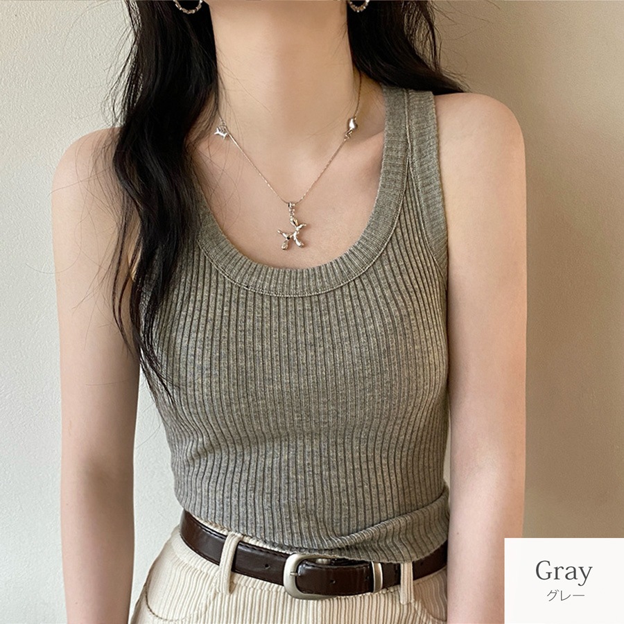 トップス ニット ノースリーブ ボーダー 無地 ラウンドネック レディース ミディ丈 フリーサイズ JOCOSA 7252