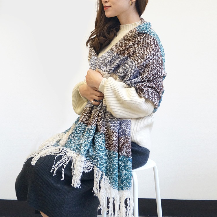 ストール 大判 レディース ボーダー ニット ヴィンテージ マフラー ざっくり編み マルチボーダー 起毛 春 夏 秋 冬 ショール羽織 ひざ掛け フリンジ 防寒 ピンク パープル ブルー ワインレッド JOCOSA 送料無料 即納 8612