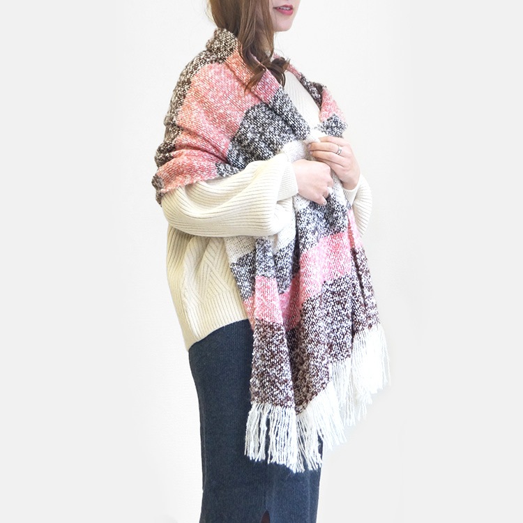 ストール 大判 レディース ボーダー ニット ヴィンテージ マフラー ざっくり編み マルチボーダー 起毛 春 夏 秋 冬 ショール羽織 ひざ掛け フリンジ 防寒 ピンク パープル ブルー ワインレッド JOCOSA 送料無料 即納 8612