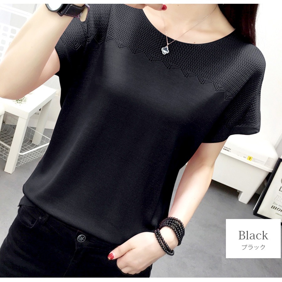 サマーニット フレンチスリーブ レース編み トップス 韓国ファッション ラウンドネック 薄手 透け感 大人 キレイめ セクシー レディース 春 夏 秋 新作 ブラック 黒 ホワイト 白 ピンク ターコイズブルー 青 パープル 紫 ベージュ 茶 フリーサイズ JOCOSA 7080