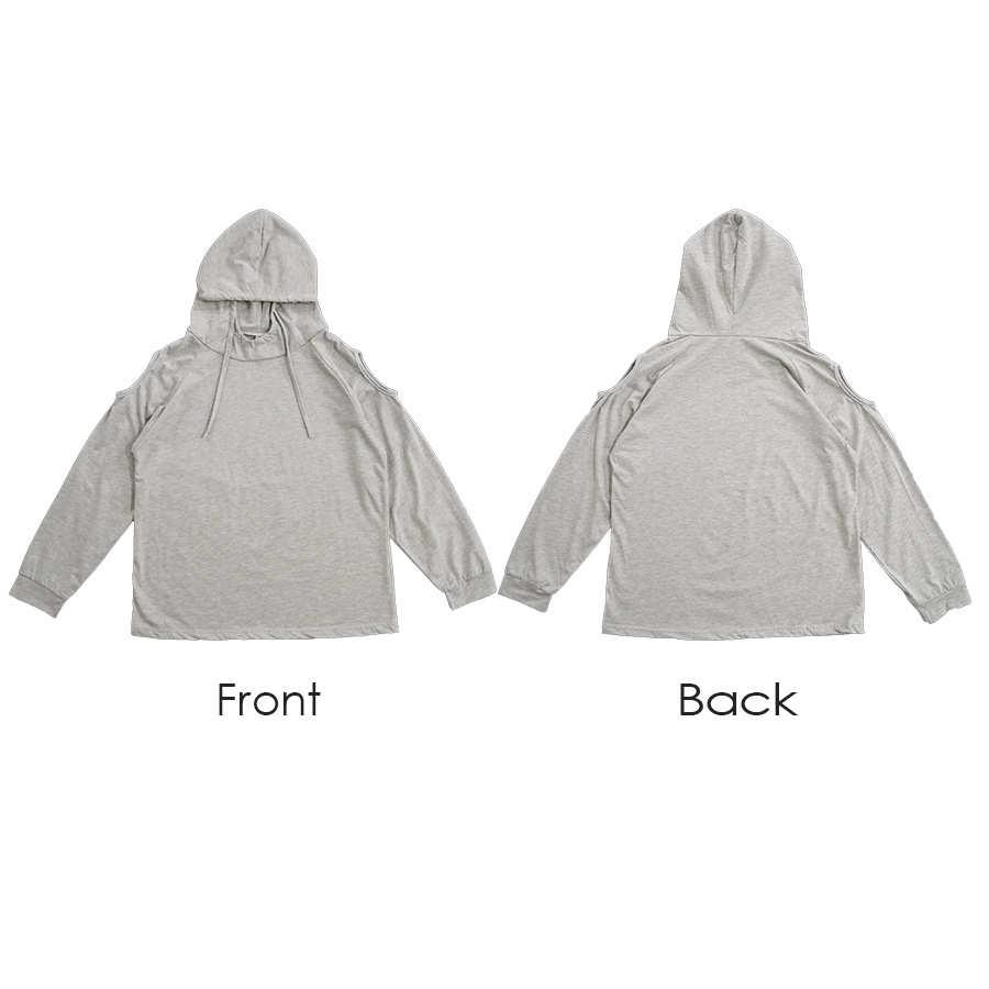 カットソー 肩出し フード付き 薄手 長袖 トップス ロンT パーカー スウェット オーバーサイズ 大きめ ラグランスリーブ 秋 春 無地 シンプル 韓国ファッション 大人 レディース ブラック ホワイト グレー グリーン M L JOCOSA 7159