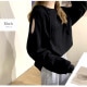 カットソー 肩出し フード付き 薄手 長袖 トップス ロンT パーカー スウェット オーバーサイズ 大きめ ラグランスリーブ 秋 春 無地 シンプル 韓国ファッション 大人 レディース ブラック ホワイト グレー グリーン M L JOCOSA 7159