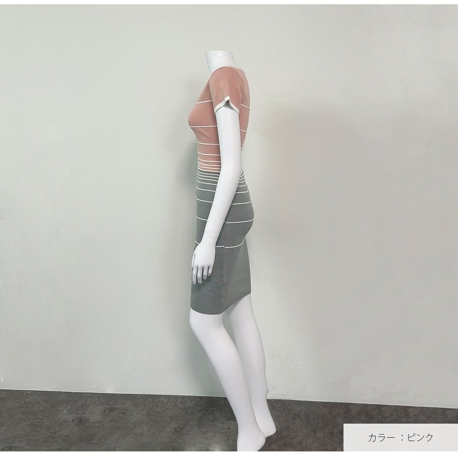 ニット 半袖 ひざ上丈 タイト アシンメトリー 春服 夏服 JOCOSA 5004　送料無料　即納