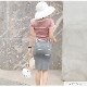 ニット 半袖 ひざ上丈 タイト アシンメトリー 春服 夏服 JOCOSA 5004　送料無料　即納