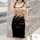 ニット 半袖 ひざ上丈 タイト アシンメトリー 春服 夏服 JOCOSA 5004　送料無料　即納