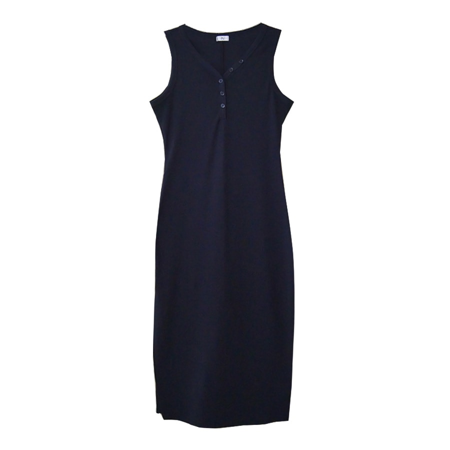 前ボタンVネックリブノースリーブワンピース レディース 春夏秋冬 新作 薄手 横スリット ロング シンプル 肌見せ タイト セクシーおしゃれ 大人可愛い 韓国風 韓流 ブラック 黒 ホワイト 白 ネイビー 紺 SML JOCOSA 8839 送料無料 即納
