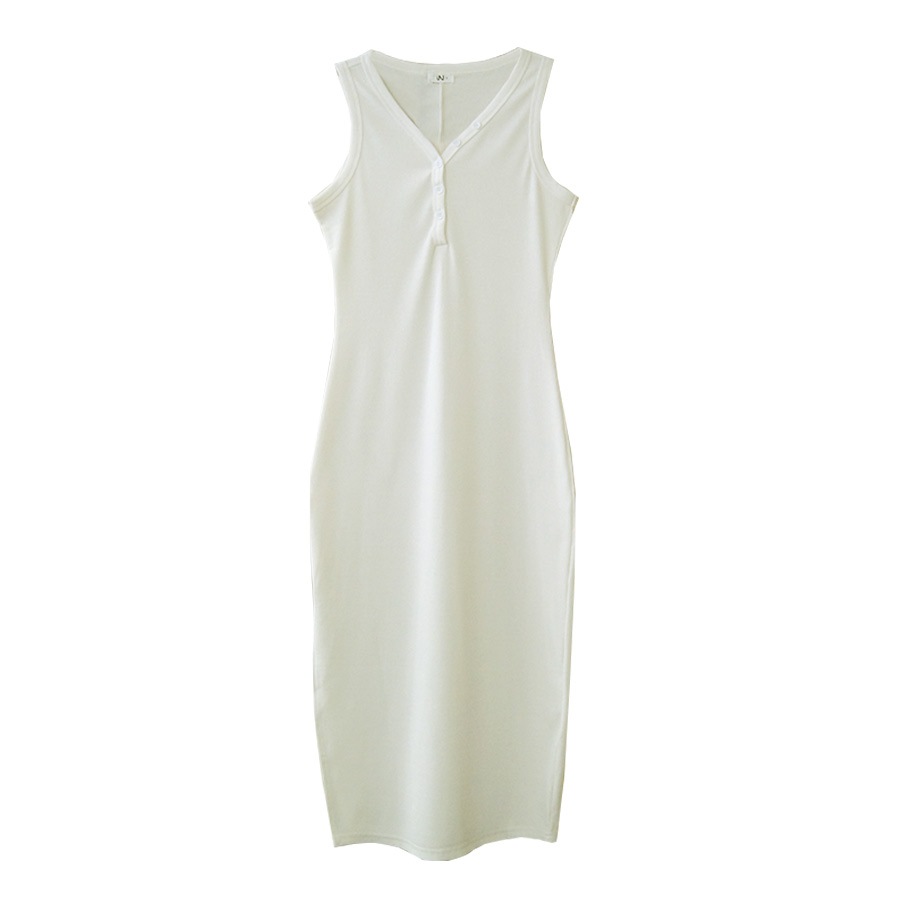 前ボタンVネックリブノースリーブワンピース レディース 春夏秋冬 新作 薄手 横スリット ロング シンプル 肌見せ タイト セクシーおしゃれ 大人可愛い 韓国風 韓流 ブラック 黒 ホワイト 白 ネイビー 紺 SML JOCOSA 8839 送料無料 即納