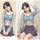 水着 ドット スカート ショートパンツ チュール 水着体型カバー 韓国ファッション 夏 セクシー 長袖 シースルー フリル パット付き カップ付き 大人 おしゃれ レディース 春 秋 新作 ブラック ブルー M L JOCOSA 9805