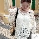 ニットトップス レディース　メッシュ 透かし編み 透け セーター 体型カバー 長袖 プルオーバー JOCOSA 7253
