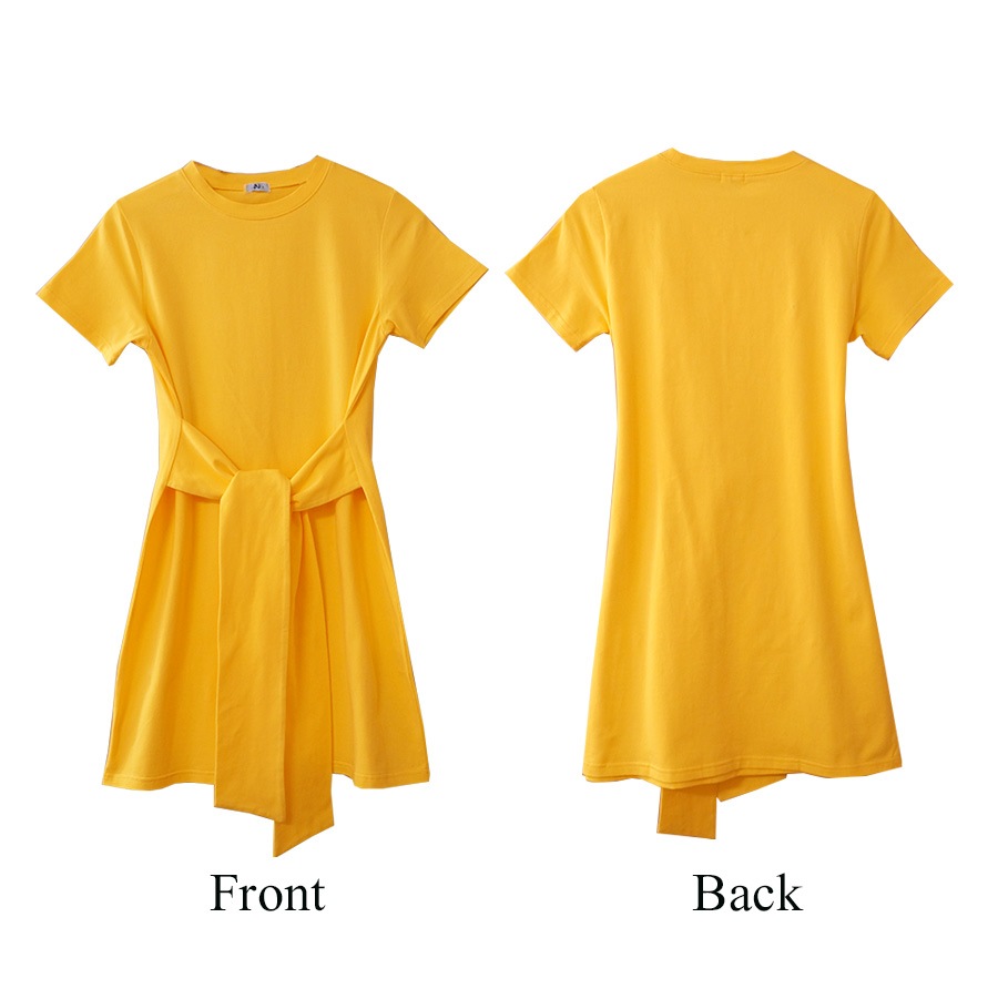 フロントリボンミニワンピース レディース 春夏秋冬 新作 半袖 ショート丈 無地 シンプル セクシー 大人可愛い デート 女子会 韓国風 韓流 ブラック 黒 イエロー 黄色 S JOCOSA 8840 送料無料 即納