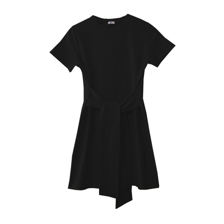 フロントリボンミニワンピース レディース 春夏秋冬 新作 半袖 ショート丈 無地 シンプル セクシー 大人可愛い デート 女子会 韓国風 韓流 ブラック 黒 イエロー 黄色 S JOCOSA 8840 送料無料 即納