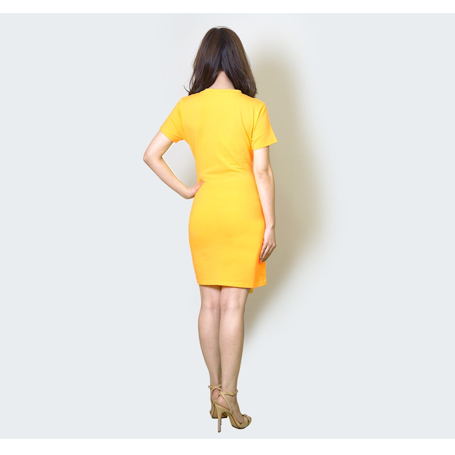 フロントリボンミニワンピース レディース 春夏秋冬 新作 半袖 ショート丈 無地 シンプル セクシー 大人可愛い デート 女子会 韓国風 韓流 ブラック 黒 イエロー 黄色 S JOCOSA 8840 送料無料 即納