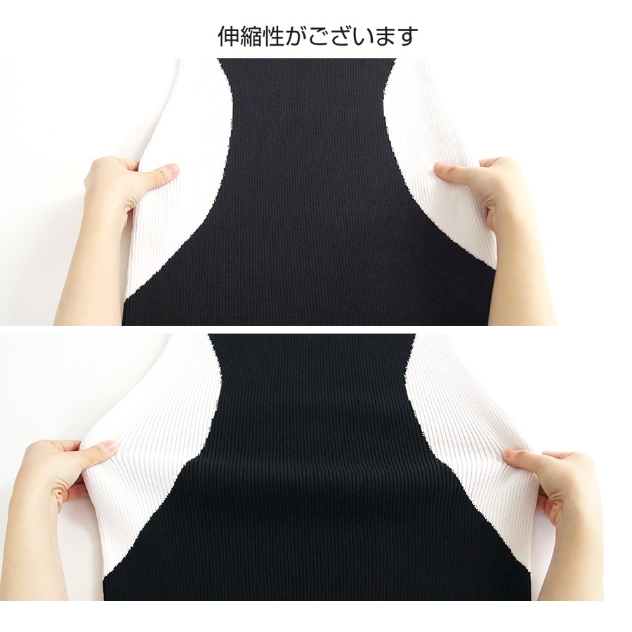 ニット ワンピース 襟付き ファスナー 指穴 バイカラー リブ 長袖 配色 タイトワンピース セクシー オフィスカジュアル 韓国ファッション シンプル きれいめ 大人 レディース 春 秋 冬 ブラック ブラウン フリーサイズ JOCOSA 9231