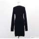 ニット ワンピース 襟付き ファスナー 指穴 バイカラー リブ 長袖 配色 タイトワンピース セクシー オフィスカジュアル 韓国ファッション シンプル きれいめ 大人 レディース 春 秋 冬 ブラック ブラウン フリーサイズ JOCOSA 9231
