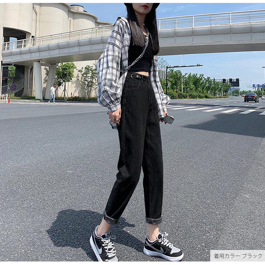 デニムパンツ 8分丈 ボトムス ストレート ポケット アジャスター 脚長 レディース 新作 春 夏 秋 ブラック グレー ライトブルー ブルー S M L XL JOCOSA 9138