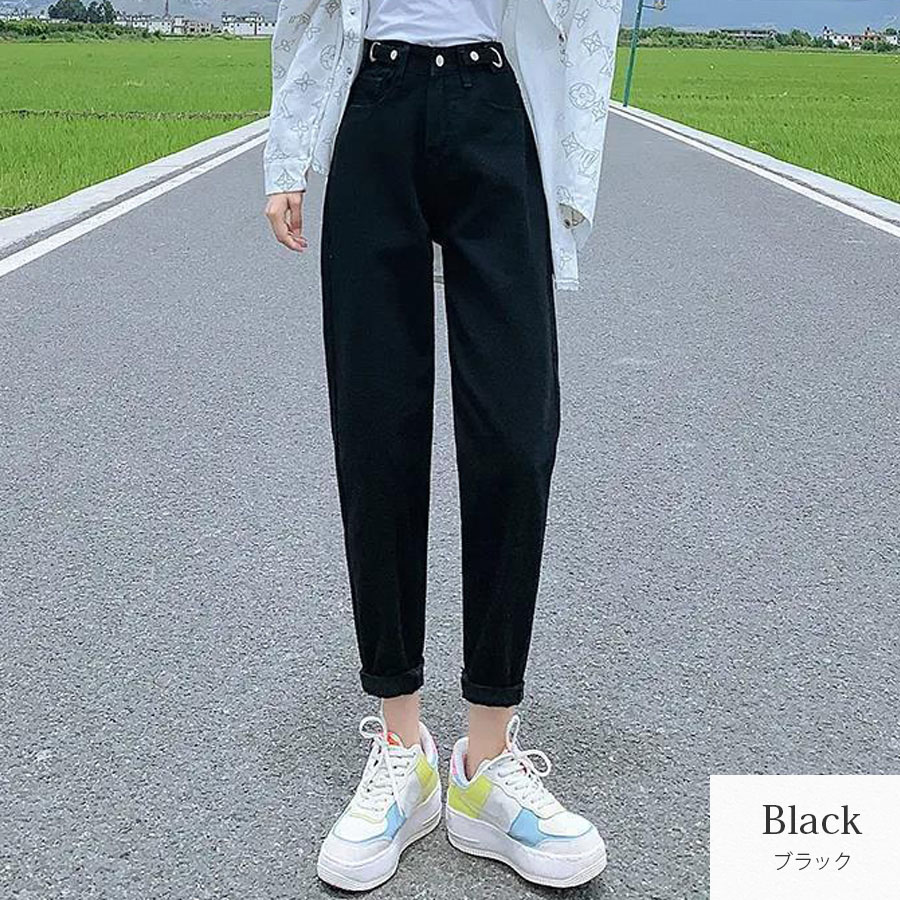 デニムパンツ 8分丈 ボトムス ストレート ポケット アジャスター 脚長 レディース 新作 春 夏 秋 ブラック グレー ライトブルー ブルー S M L XL JOCOSA 9138