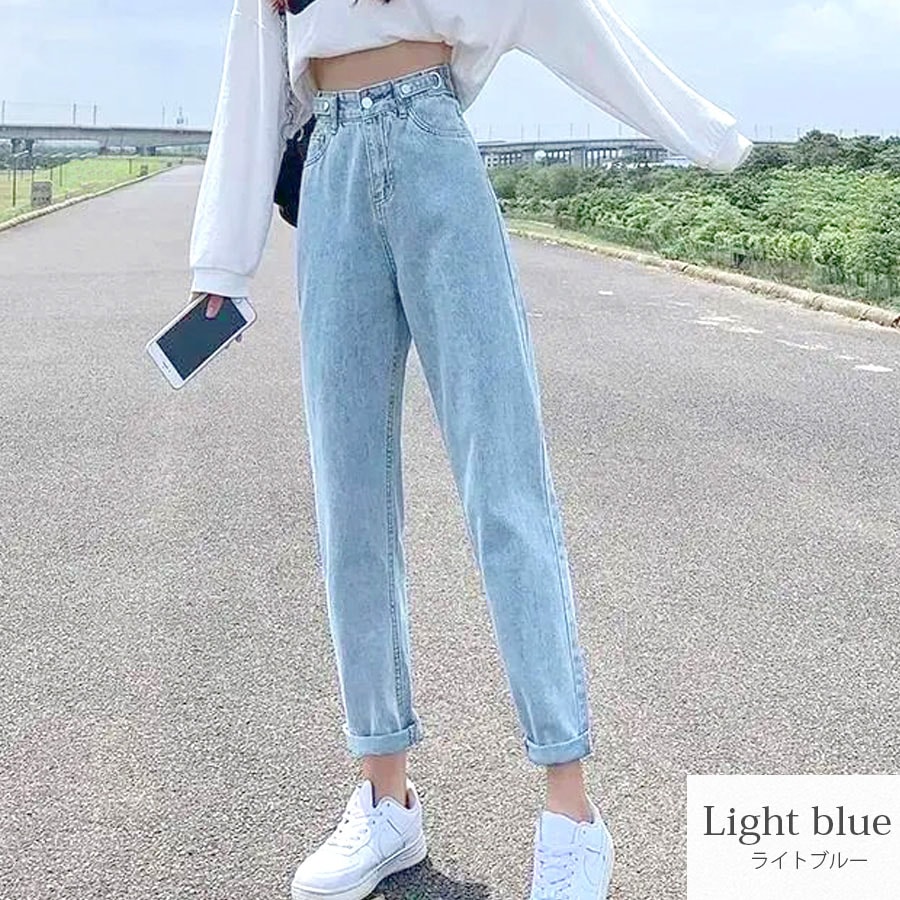 デニムパンツ 8分丈 ボトムス ストレート ポケット アジャスター 脚長 レディース 新作 春 夏 秋 ブラック グレー ライトブルー ブルー S M L XL JOCOSA 9138