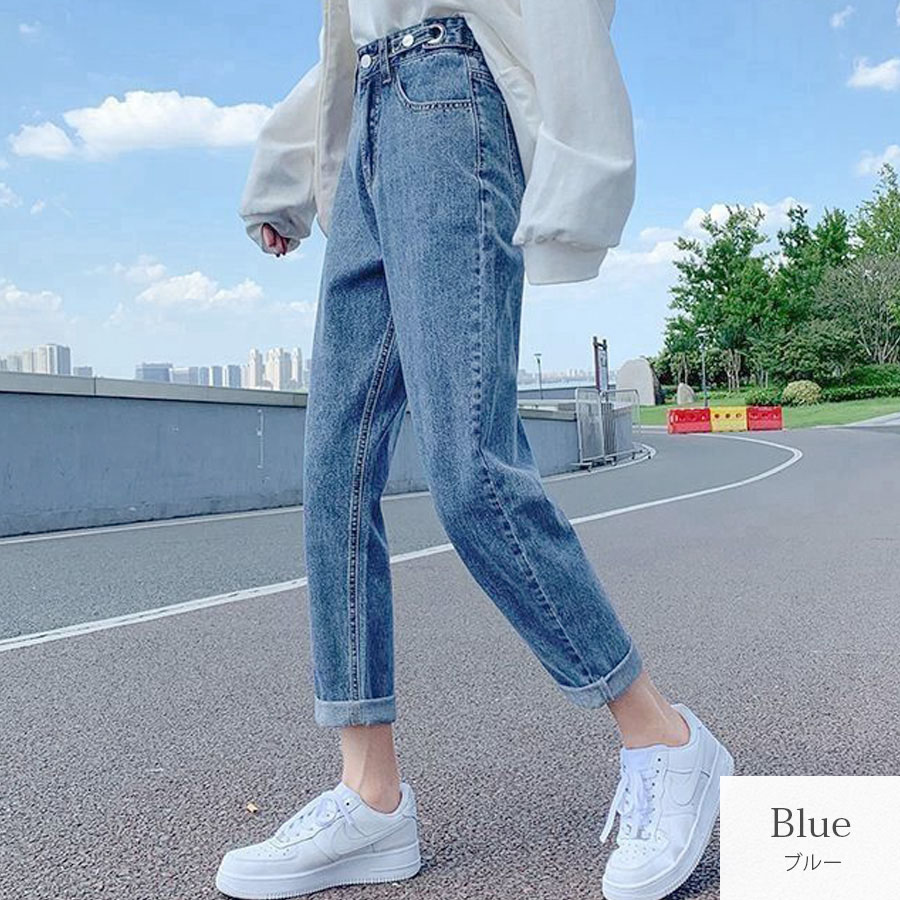 デニムパンツ 8分丈 ボトムス ストレート ポケット アジャスター 脚長 レディース 新作 春 夏 秋 ブラック グレー ライトブルー ブルー S M L XL JOCOSA 9138