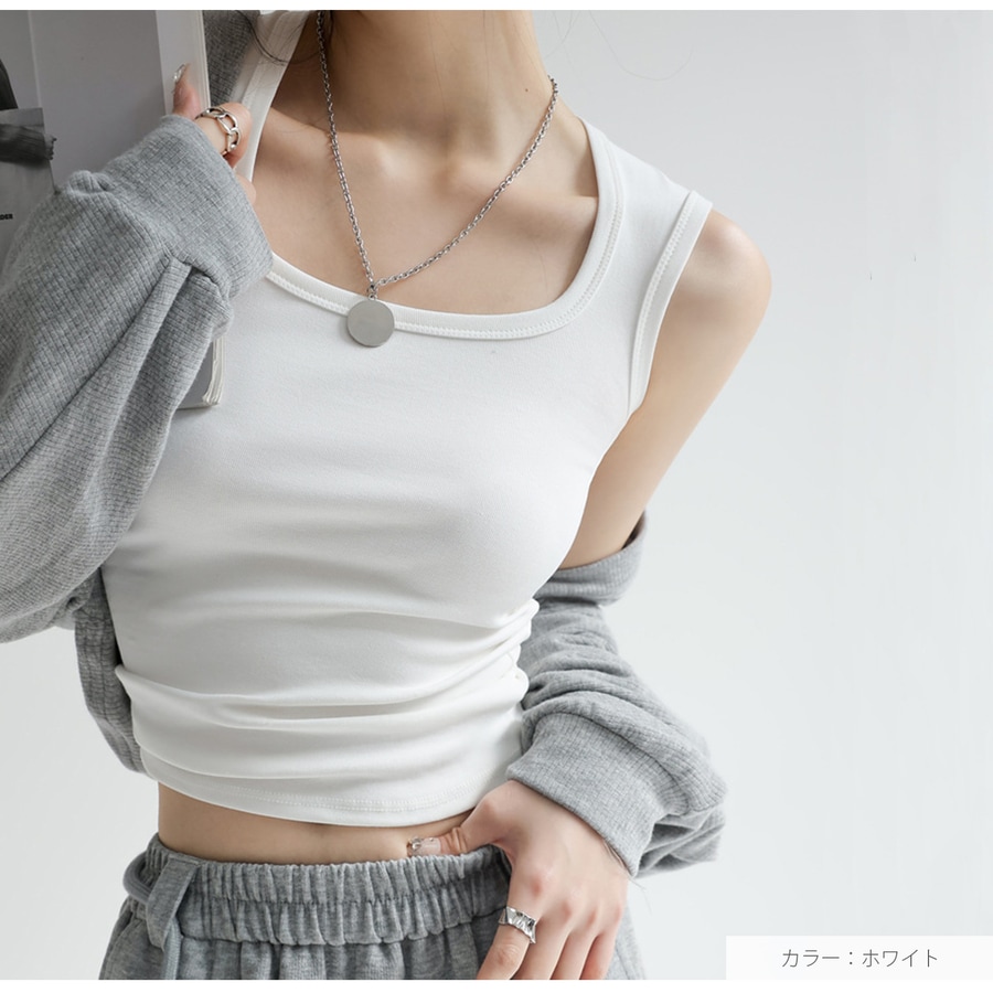 トップス ノースリーブ スクエアネック 伸縮 韓国ファッション JOCOSA 7254