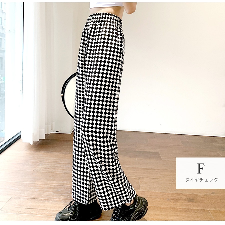 ジョガーパンツ 薄手 ワイドパンツ 夏 カジュアル ストリート ルームウェア パジャマ 部屋着 裾絞り ウエストゴム 韓国ファッション 大人 かわいい レディース 春 秋 チェック ギンガムチェック ドット ロゴ ブラック ホワイト グリーン フリーサイズ JOCOSA 8198