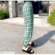 ジョガーパンツ 薄手 ワイドパンツ 夏 カジュアル ストリート ルームウェア パジャマ 部屋着 裾絞り ウエストゴム 韓国ファッション 大人 かわいい レディース 春 秋 チェック ギンガムチェック ドット ロゴ ブラック ホワイト グリーン フリーサイズ JOCOSA 8198