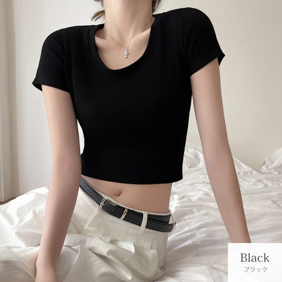 トップス 半袖 ショート丈 伸縮 韓国ファッション JOCOSA 7259