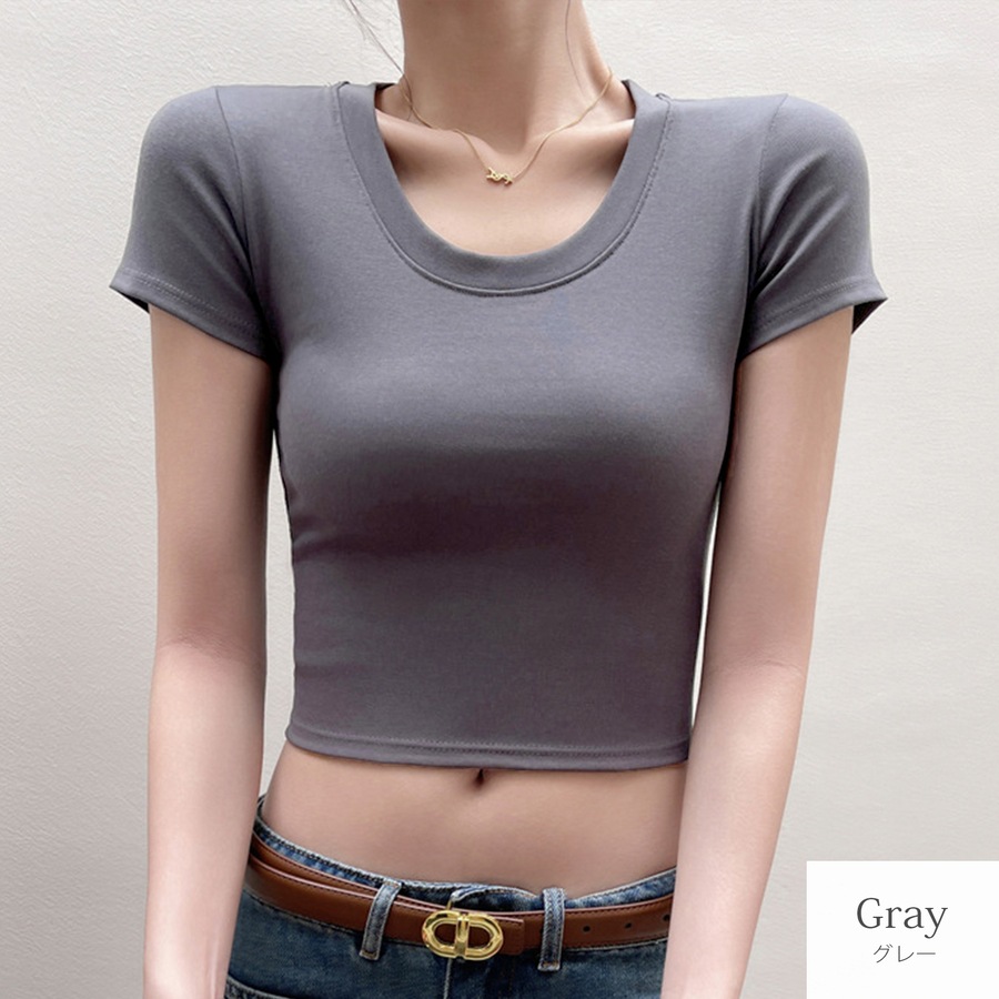 トップス 半袖 ショート丈 伸縮 韓国ファッション JOCOSA 7259