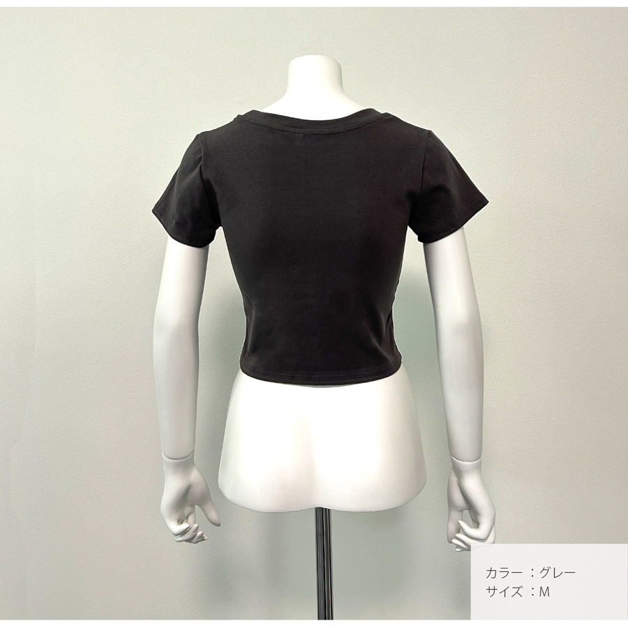 トップス 半袖 ショート丈 伸縮 韓国ファッション JOCOSA 7259