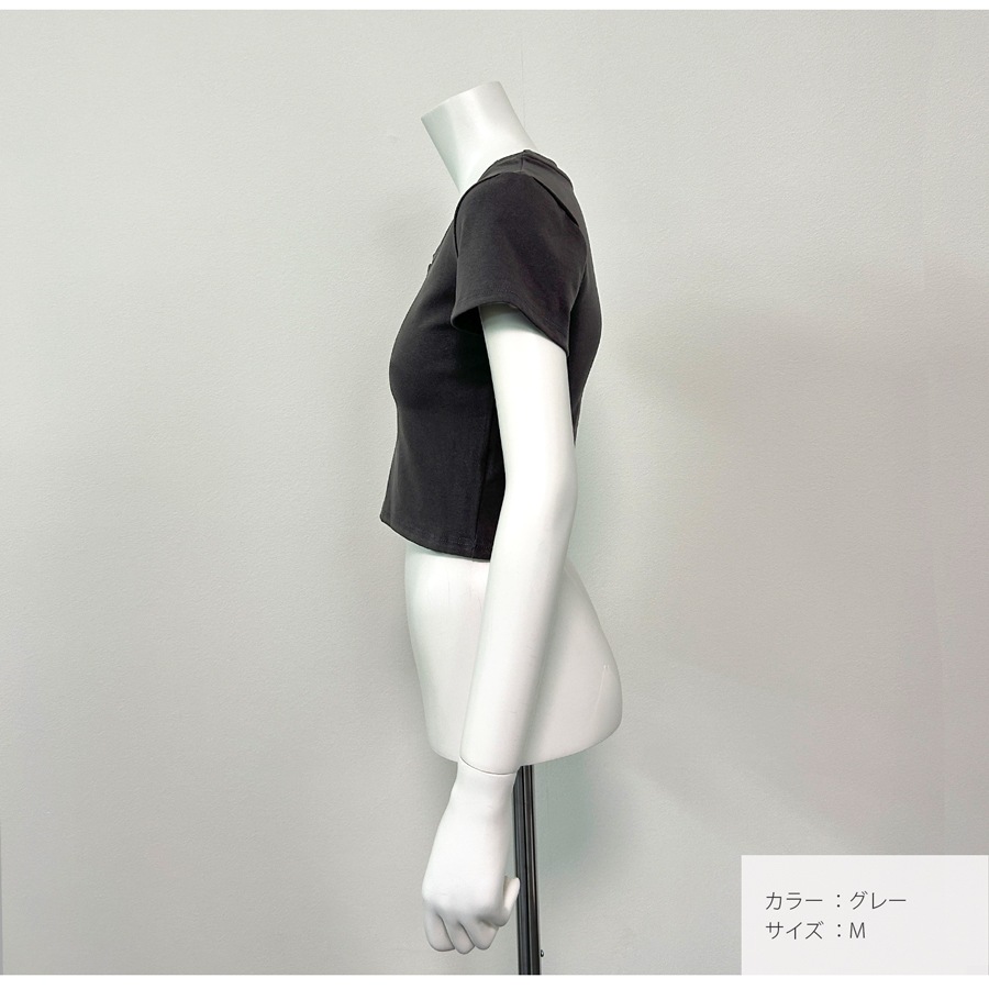 トップス 半袖 ショート丈 伸縮 韓国ファッション JOCOSA 7259