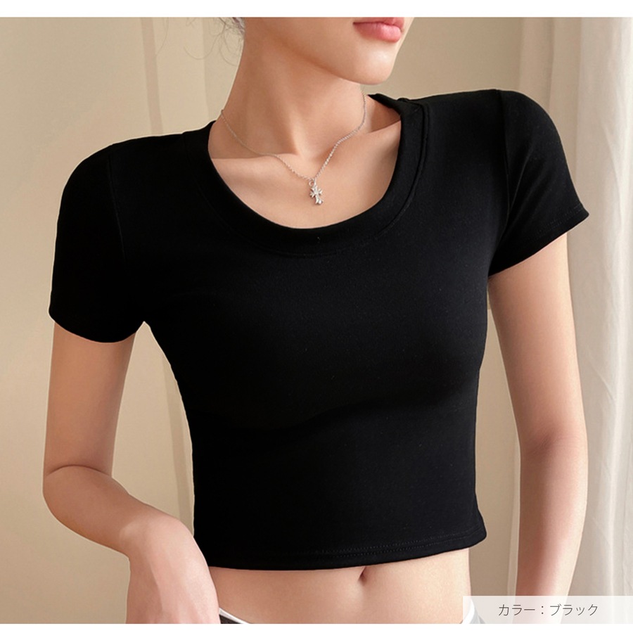 トップス 半袖 ショート丈 伸縮 韓国ファッション JOCOSA 7259