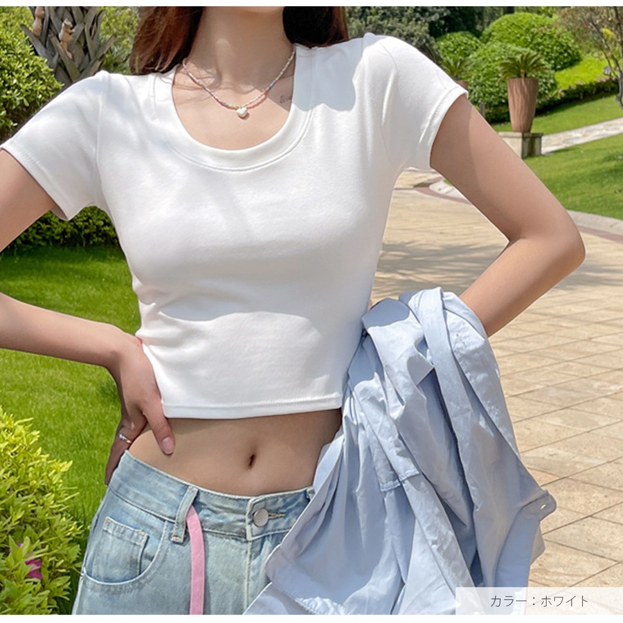 トップス 半袖 ショート丈 伸縮 韓国ファッション JOCOSA 7259