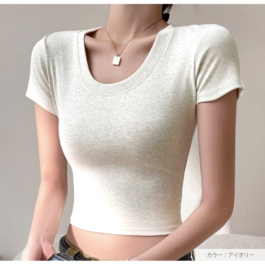 トップス 半袖 ショート丈 伸縮 韓国ファッション JOCOSA 7259
