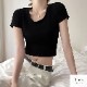 トップス 半袖 ショート丈 伸縮 韓国ファッション JOCOSA 7259