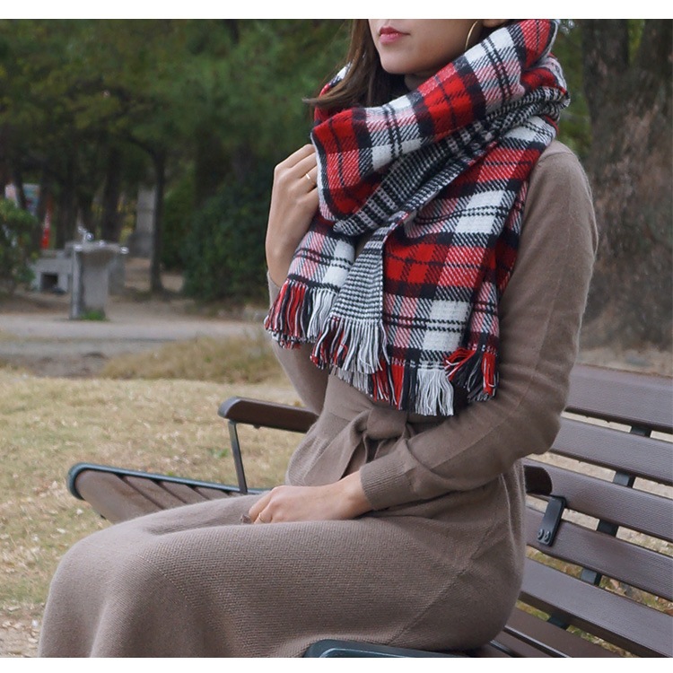 ストール レディース チェック 千鳥格子 マフラー 大判 リバーシブル 厚手 起毛 タータンチェック 春 秋 冬 ショール 羽織 ひざ掛け フリンジ 防寒 大人 緑 赤 紺色 グリーン レッド アイボリー ネイビー JOCOSA 送料無料 即納 8691