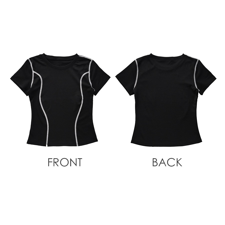 スポーツウェア トップス 半袖 ショート丈 フィットネス ヨガ レディース 無地 シンプル ライン 韓国ファッション 大人 かわいい おしゃれ シンプル ジム 春 夏 秋 ブラック ピンク パープル ブルー S M L JOCOSA 8752