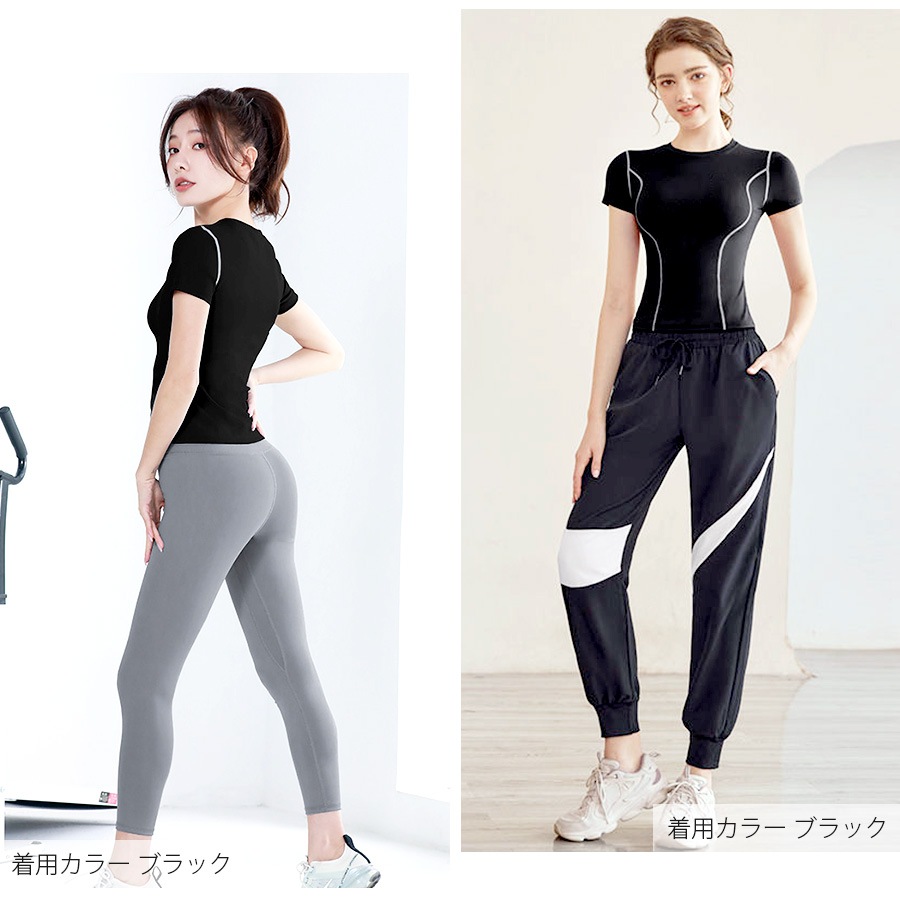 スポーツウェア トップス 半袖 ショート丈 フィットネス ヨガ レディース 無地 シンプル ライン 韓国ファッション 大人 かわいい おしゃれ シンプル ジム 春 夏 秋 ブラック ピンク パープル ブルー S M L JOCOSA 8752