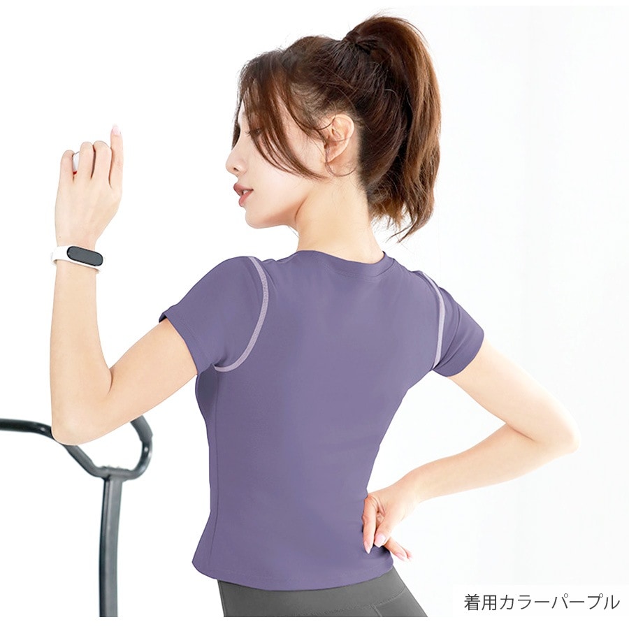 スポーツウェア トップス 半袖 ショート丈 フィットネス ヨガ レディース 無地 シンプル ライン 韓国ファッション 大人 かわいい おしゃれ シンプル ジム 春 夏 秋 ブラック ピンク パープル ブルー S M L JOCOSA 8752