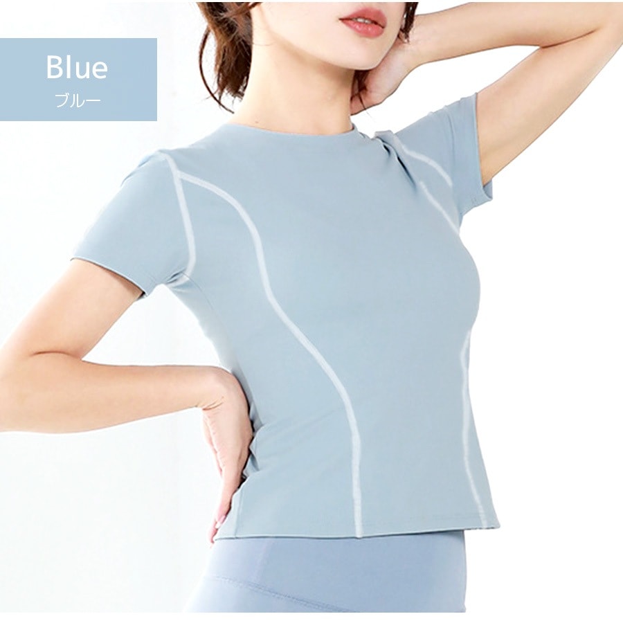 スポーツウェア トップス 半袖 ショート丈 フィットネス ヨガ レディース 無地 シンプル ライン 韓国ファッション 大人 かわいい おしゃれ シンプル ジム 春 夏 秋 ブラック ピンク パープル ブルー S M L JOCOSA 8752