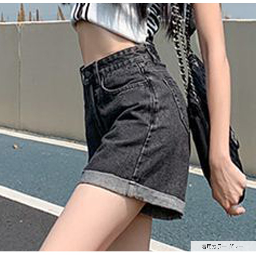 デニムパンツ ショート丈 ボトムス ポケット 裾ロールアップ 脚長 レディース 新作 春 夏 秋 ブラック ホワイト グレー ライトブルー ブルー S M L XL JOCOSA 9140