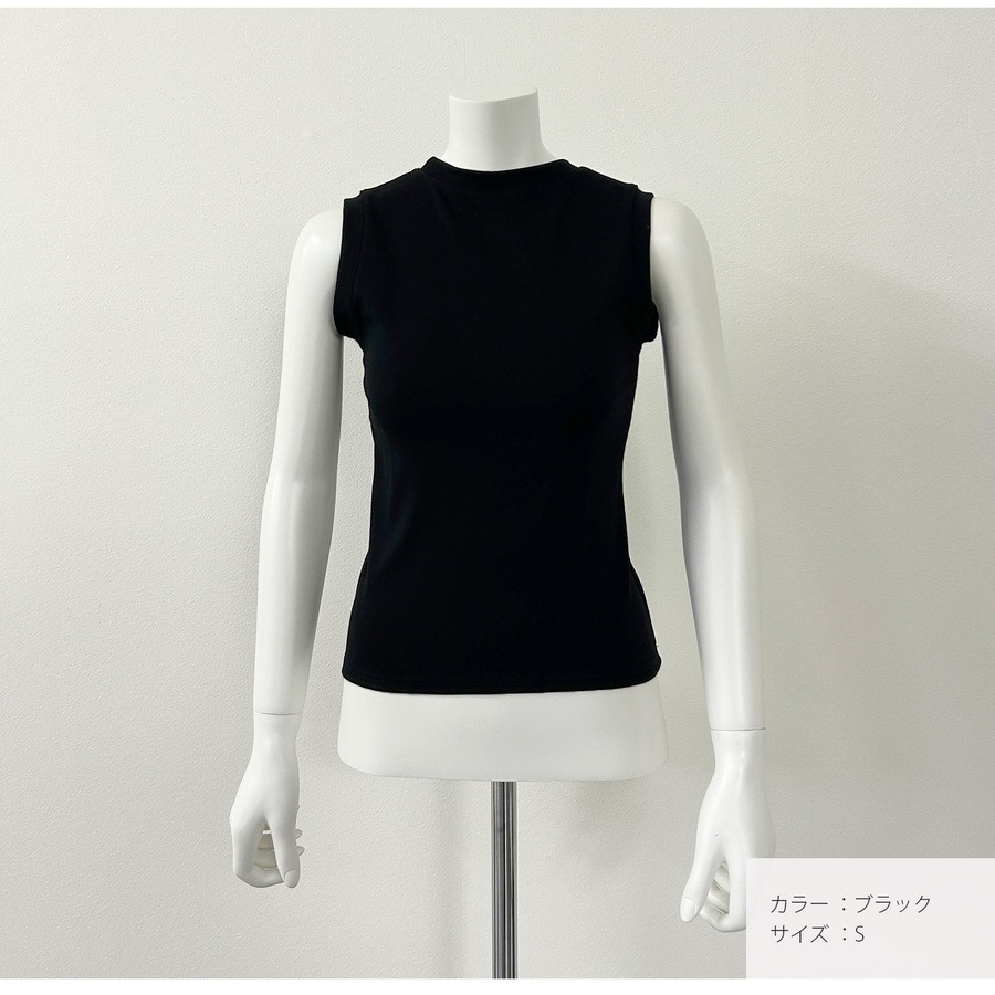 トップス ノースリーブ クルーネック 伸縮 韓国ファッション JOCOSA 7255
