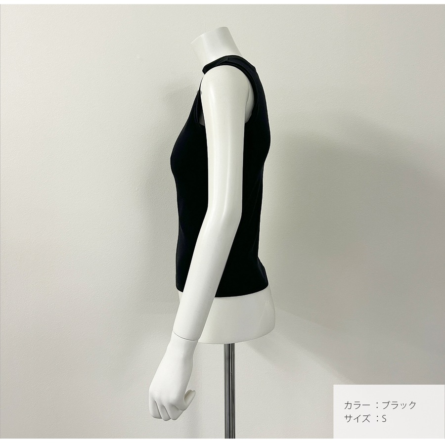 トップス ノースリーブ クルーネック 伸縮 韓国ファッション JOCOSA 7255