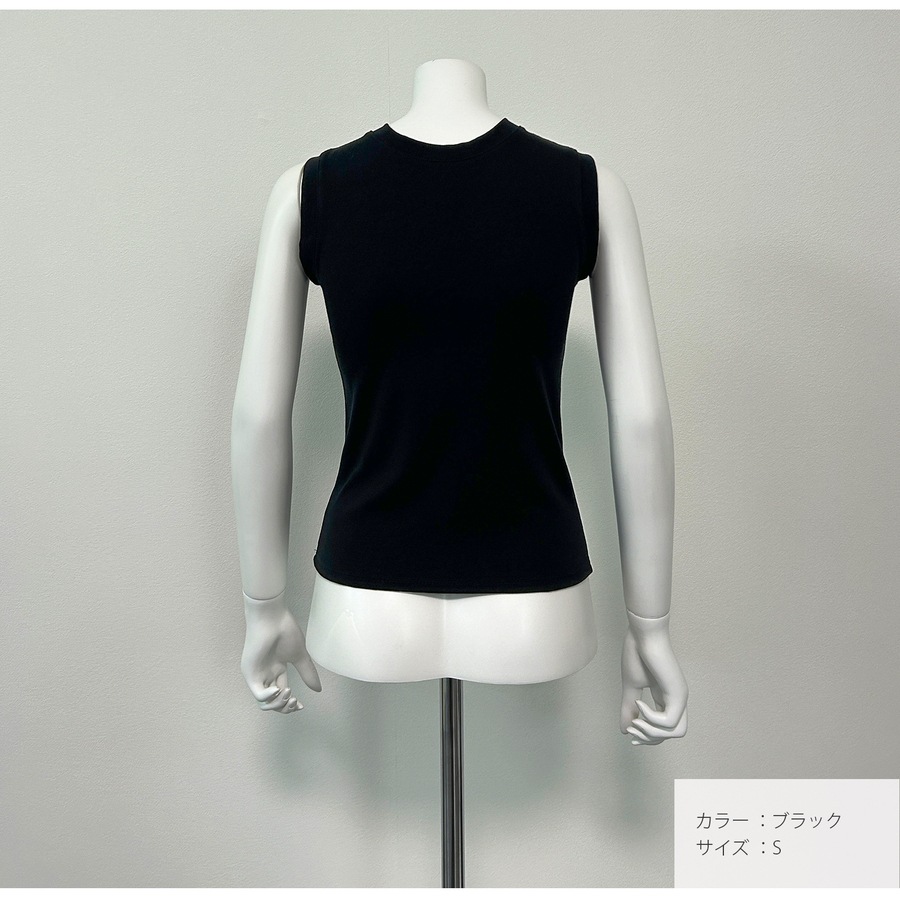 トップス ノースリーブ クルーネック 伸縮 韓国ファッション JOCOSA 7255