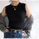 トップス ノースリーブ クルーネック 伸縮 韓国ファッション JOCOSA 7255