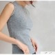 トップス ノースリーブ クルーネック 伸縮 韓国ファッション JOCOSA 7255