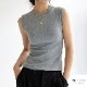 トップス ノースリーブ クルーネック 伸縮 韓国ファッション JOCOSA 7255
