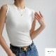 トップス ノースリーブ クルーネック 伸縮 韓国ファッション JOCOSA 7255