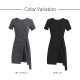 サイドリボンミニＴシャツワンピース レディース 春夏秋冬 新作 半袖 ラップスカート風 ショート丈 無地 タイト セクシー シンプル カジュアル おしゃれ 大人可愛い 韓国風 韓流 ダークグレー ブラック 黒 SML JOCOSA 8843 送料無料 即納