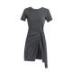 サイドリボンミニＴシャツワンピース レディース 春夏秋冬 新作 半袖 ラップスカート風 ショート丈 無地 タイト セクシー シンプル カジュアル おしゃれ 大人可愛い 韓国風 韓流 ダークグレー ブラック 黒 SML JOCOSA 8843 送料無料 即納