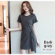 サイドリボンミニＴシャツワンピース レディース 春夏秋冬 新作 半袖 ラップスカート風 ショート丈 無地 タイト セクシー シンプル カジュアル おしゃれ 大人可愛い 韓国風 韓流 ダークグレー ブラック 黒 SML JOCOSA 8843 送料無料 即納